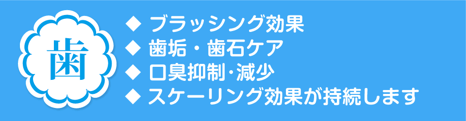 歯『ブラッシング効果』『歯垢・歯石ケア』『口臭抑制・減少』『スケーリング効果が持続します』